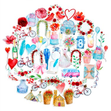 Navy Peony Watercolor Wedding Bundle Stickers (55 Pieces)   Waterproof Decals for Laptops and Phones   Stickers for Scrapbook and Journal