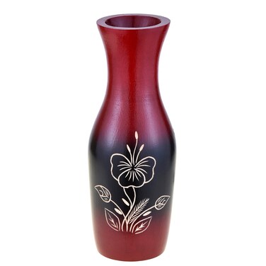 Aeravida Captivating Hibiscus Flower Red and Black 8-inch Mango Tree Wood Set of Vase   Mango Tree Wood Flower Vase   Handmade Home Office Table Vase  Flower Vases Decorative for Living Room (1PCS)