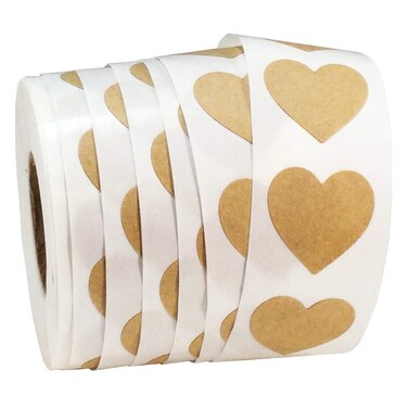 1 Roll Kraft Heart Shape Stickers 1 inch Self-AdhesiveTag Label for Gift Box Scrapbooking Invitation DIY Crafting, 500 Pcs