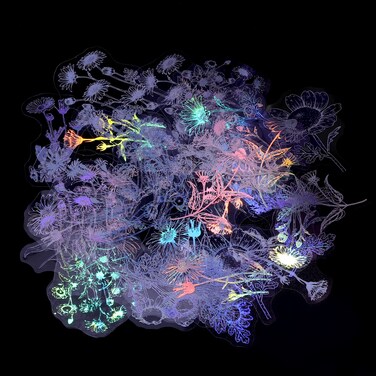 KINBOM 45pcs Holographic Stickers, PET Waterproof Glitter Resin Translucent Sticker Holographic Plant Adhesive Sticker Transparent Sticker for Resin Scrapbooking Diary Planner Water Bottle(Daisy)