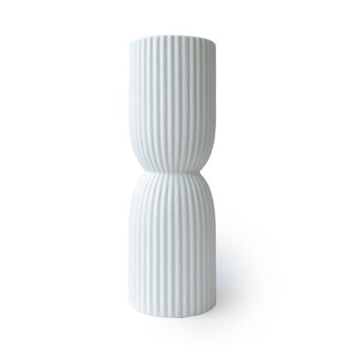 Clay Brick Modern Ribbed Vase, White, 9.25 in Tall, 3 in Wide, Ceramic, Perfect for Displaying Flowers and Greenery