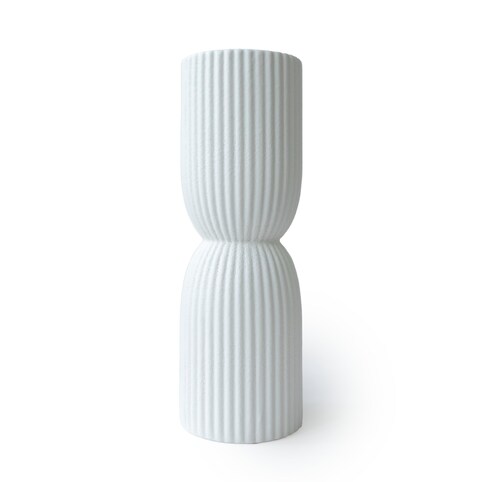 Clay Brick Modern Ribbed Vase, White, 9.25 in Tall, 3 in Wide, Ceramic, Perfect for Displaying Flowers and Greenery