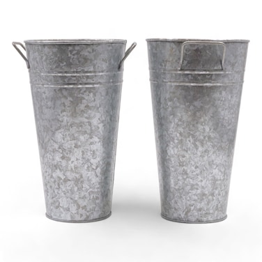 Hosley Set of 2, 9In H Galvanized Bucket/Pot Vase with PVC Liner, Ideal Gift for Wedding Home Office Party DYI Indoor Outdoor Garden Patio