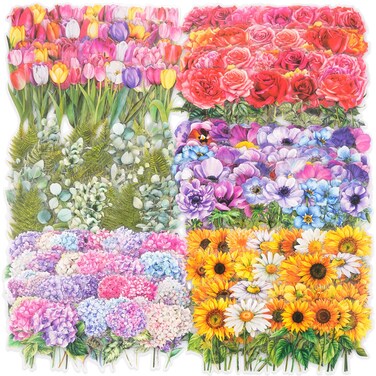 Knaid 600 Pieces Clear Flower Stickers Set, Transparent Floral Botanical Aesthetic Journaling Stickers for Nature Scrapbook Supplies Card Making Junk Journal Bullet Journal Planner DIY Crafts