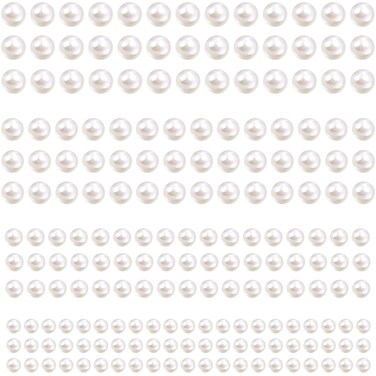 5600 Pieces Pearl Stickers, BENBO Self Adhesive Pearl Stickers Beige Flat Back Pearls Gems Faux Pearl Embellishment Stickers Sheet for Face Beauty Makeup Nail Art Cell Phone DIY Crafts (4 Sizes)