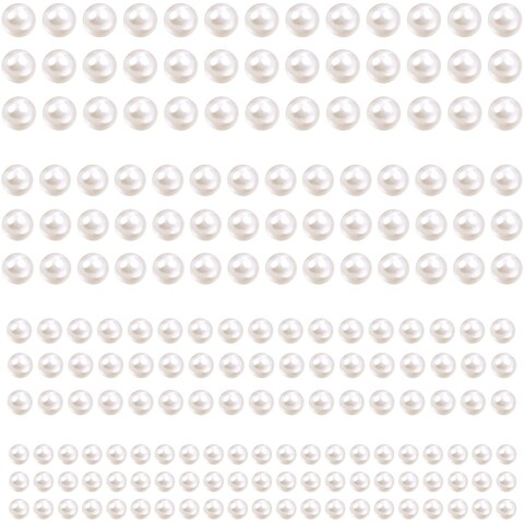 5600 Pieces Pearl Stickers, BENBO Self Adhesive Pearl Stickers Beige Flat Back Pearls Gems Faux Pearl Embellishment Stickers Sheet for Face Beauty Makeup Nail Art Cell Phone DIY Crafts (4 Sizes)