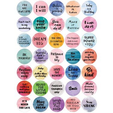 350 Pieces Inspiring Planner Stickers 1 Inch Round Motivational Stickers Encouraging Watercolor Stickers Self-Adhesive Positive Sayings Accents for Phone, Scrapbook, Laptops, Water Bottle