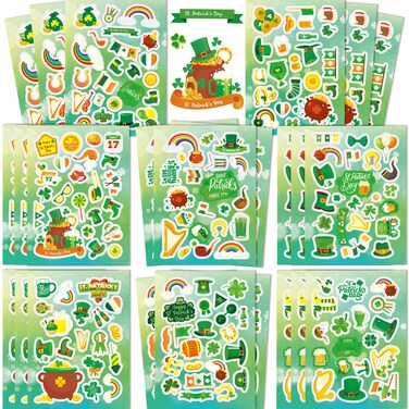 24 Sheets St.Patrick's Day Stickers for Kids, Shamrock Stickers for Envelopes Cards Craft Scrapbooking Decorative, St Patricks Day Parties Favors Decorations Gift Supplies for Toddlers and Adults