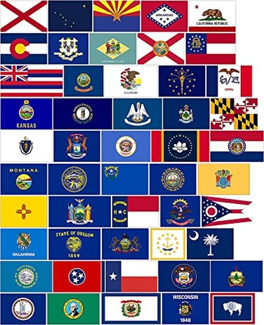 1 Inch Tall Sheet of All 50 US State Flags Stickers (Set United States US Fifty Vinyl Decal for Scrapbooking Made in USA
