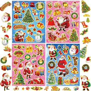 Christmas Stickers for Kids, 16 Sheets Santa Stickers for Christmas Cards Envelopes Scrapbooking DIY Arts and Crafts