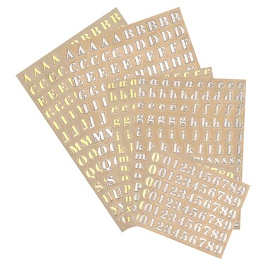 MECCANIXITY 6 Sheets Alphabet Letter Number 3D Sticker A-Z 0-9 Small Mini Resin Stickers 3D Metallic Glitter Alloy for Epoxy Resin Casting Scrapbooking Gold