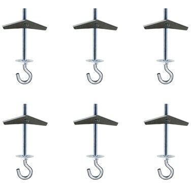 Alovexiong 6 Pack Carbon Steel Plasterboard Ceiling Hooks Spring Toggle Wing Bolts Hanger Wall Ceiling Installation Cavity Wall Fixing Anchors Ceiling Hook Heavy Duty Swag Hanging Plants