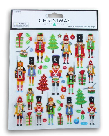 Christmas Nutcracker Stickers - Glitter Adhesive Decals for Crafts &amp; Scrapbooks - 38 Pieces