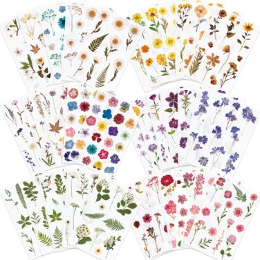 Knaid Pressed Flower Themed Stickers (Assorted 486 Pieces, 36 Sheets) Dried Floral Resin Stickers Decals Botanical Journaling Sticker for Scrapbook Supplies Junk Journal Bullet Journal Planner Laptop