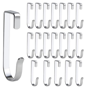 haowei J Hook for Wire Shelving J Shaped Hook Snap, 20-Pcs Aluminum Alloy Grid Hooks Heavy Duty J Hooks Hanging Grid J Hook for Kitchen, Bedroom, Office, Wire Shelf (Silver)