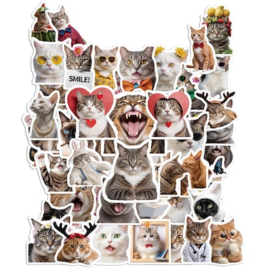 50Pcs Funny Cat Stickers for Water Bottles Cute Vinyl Waterproof Stickers Memes Cute Sticker Pack Silly Cat Stickers for Adults Teacher Teens Cat Lovers Scrapbooking Planner Phone Case