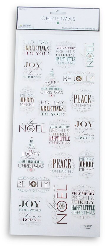 Christmas Phrases Subway Foil Stickers - Adhesive Decals for Crafts &amp; Scrapbooks - Gold, Green &amp; Red -19 Pieces