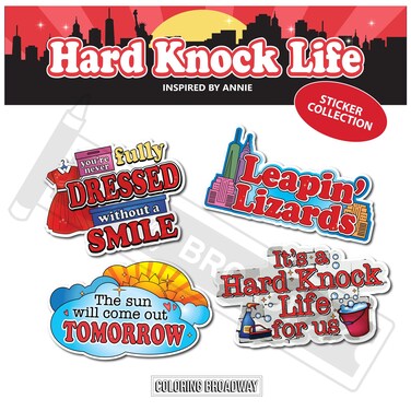 Annie Hard Knock Life Sticker Collection - Set of 4 Coloring Broadway Stickers Inspired by Annie - die-Cut, Bubble Free Vinyl. (3" x 3" - Set of 4)