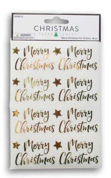 Christmas Gold Foil ''Merry Christmas'' Stickers - Foil Adhesive Decals for Crafts &amp; Scrapbooks - 48 Pieces