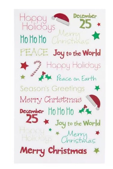 Christmas Words Glitter Stickers - Merry Christmas, Ho Ho Ho, Happy Holidays, Peace Sentiments for Crafts &amp; Scrapbooks - 62 Pieces