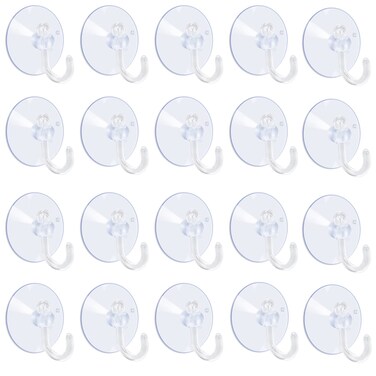AQUANEAT 20 Packs Suction Cups 1.2/1.8 Inch Clear Sucker Pads with Hooks for Glass Home Organization Decoration (1.8 inch)