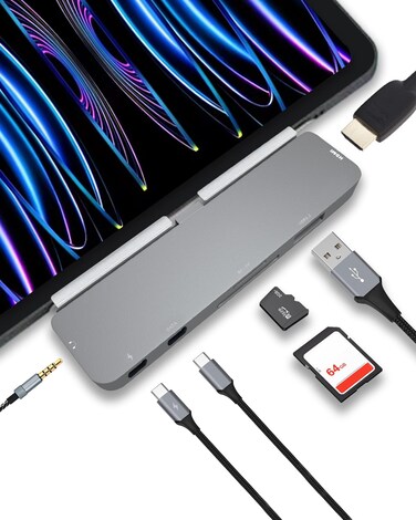 USB C Hub for iPad Pro 12.9&acirc;&euro;&trade;&acirc;&euro;&trade; 7 in 1 Adapter Multi-Port USB C Dock to 4K HDMI, USB 3.0, USB-C, 3.5mm Audio and 60W PD Charging Compatible for New iPad Pro, iPad Air, MacBook Pro/Air, iMac Tablet
