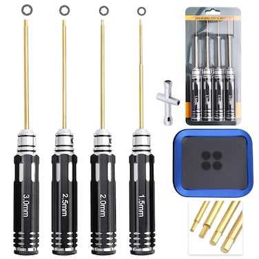 HobbyPark 4pcs 1.5mm 2.0mm 2.5mm 3.0mm Hex Screw Driver Set Titanium Hexagon Screwdriver Wrench Tool Kit Allen Keys, Screw Tray, Hex Wrench RC Repair Tools