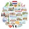 Navy Peony Artistic Netherlands Travel Stickers (29pcs) - Watercolor, Holland, Dutch-Themed Vacation Decals for Journals, Scrapbooks, Water Bottles