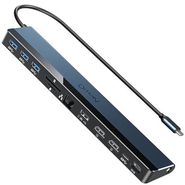 USB C Docking Station Dual Monitor, 4K@60Hz Max for DP1.4 Laptop, Dual 4K@30Hz Max for DP1.2 Laptop, 2*HDMI, 4*USB, PD 100W, Thunderbolt 3/4 Dock, SD/TF Slot, Ethernet, Audio, Blue