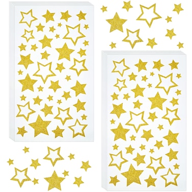 10 Sheets 420 Pieces Gold Glitter Star Sticker Self Adhesive Assorted Star Sticker Label Shiny Reward Star Sticker for Classroom Teacher Supplies, Handicrafts Christmas Decoration