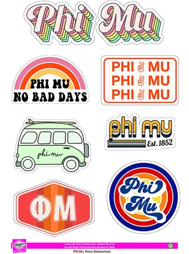 Phi Mu - Sticker Sheet - Retro Theme