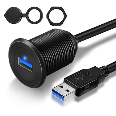 GOBGOD Single Port USB 3.0 Car Mount Flush Cable, USB3.0 Male to Female Car Mount Extension Cable for Car Motorcycle Boat Dashboard Panel 1ft