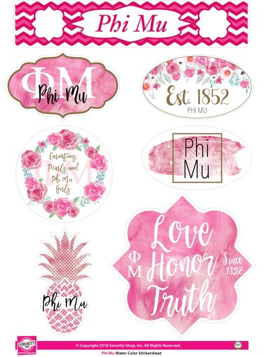 Phi Mu - Sticker Sheet - Watercolor Theme