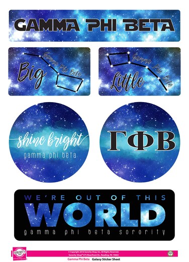 Gamma Phi Beta - Sticker Sheet - Galaxy Theme