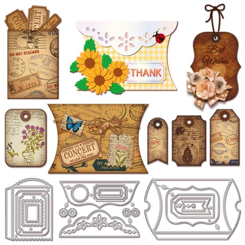 GLOBLELAND Pillow Box Cutting Dies Stamp Cut Dies Bookmark Die Cuts Label Cutting Die for Scrapbooking Card Making Journal Embossing Paper Craft Decor