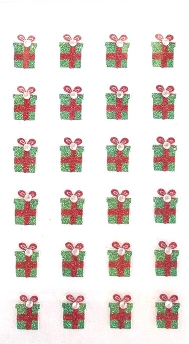 Tiny Wrapped Presents Gift Stickers -Christmas Glitter Rhinestone Adhesive Decals for Crafts &amp; Scrapbooks - 24 Pieces
