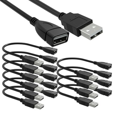 SaiTech IT 10 Pack USB 2.0 Male to Female Extension Cable 15cm Adjustable Flexible Cable 6 inch USB Extention Cable, USB Flash Drive, Extender Cable Black