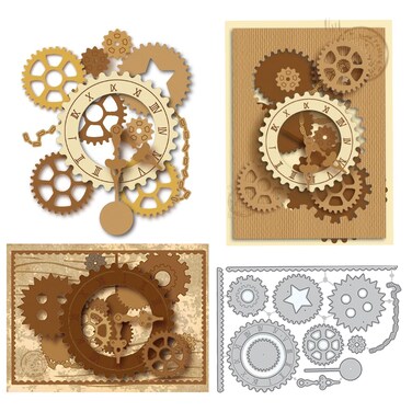 GLOBLELAND Time Gear Cutting Dies for Card Making Metal Die Cuts Gears Arrow Key Cutting Dies Templates for Scrapbooking Journal Embossing Paper Craft Decor