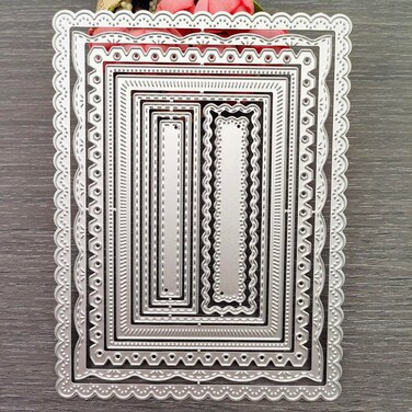 Nested Rectangle Frame Cutting Dies, Stitched Scallop Metal Cutting Dies Stencils DIY Etched Dies Craft Paper Card Making Scrapbooking Embossing