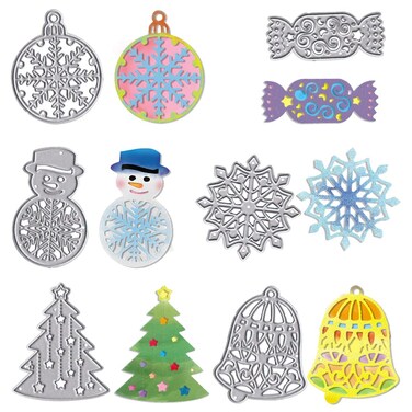 ALIBBON Christmas Die Cuts for Card Making and Scrapbooking, Snowflake Snowman Cutting Dies Metal Template Molds, Christmas Tree Bells Candy Dies for DIY Photo Album Paper Embossing Card Decoration