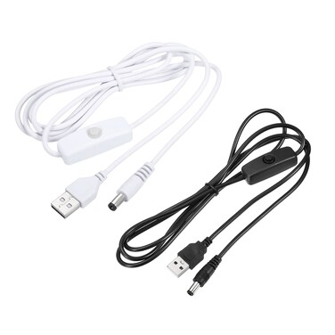 MECCANIXITY USB Cable with 501 ON/Off Switch, USB Male to DC 5.5x2.1mm Male Power Cable 150cm for Camera Hard Disk Box Black White 1 Set