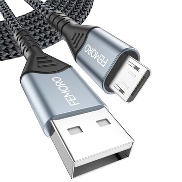 FEMORO USB to Micro USB Cable 10 ft Long 480Mbps Data Transfer &amp; 12W Charging, MicroUSB 2.0 Charger Cord 10ft for PS4 Old Kindle Android Phones Raspberry Pi 3 and More