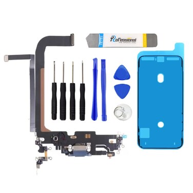 USB Charging Port Flex Cable Dock Board Connector - Microphone - Headphone Port Replacement for iPhone 13 Pro Max with Kit (Blue)