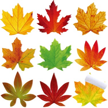 270 Sheets 9 Pack Maple Leaf Sticky Notes Cute Leaf Shaped Sticky Notes Leaf Paper Self Sticky Notepads Leaf Sticky Notes Memo Pads for Office Classroom Home, 30 Sheets/Pack, 9 Styles