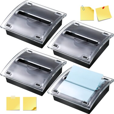 4 Pieces Pop up Notes Dispenser Black Base Sticky Note Holder Clear Top Sticky Pad Holder for Desk Sticky Note Container Acrylic Notes Organizer Fits for 3 x 3 Inches Notes School Office Home Store