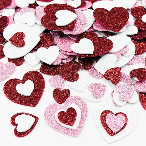 360 Pieces Foam Heart Stickers Self Adhesive Stickers, lyfLux Foam Heart Shapes Colorful Glitter Stickers for Valentine&#39;s Day Crafts Supplies DIY Greeting Cards (3 Sizes)