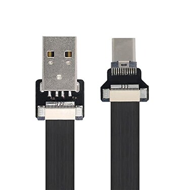 NFHK USB 2.0 Type-A Male to USB-C Type-C Male Data Flat Slim FPC Cable for FPV &amp; Disk &amp; Phone 20CM