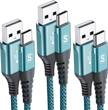 USB C Cable 3.1A Fast Charging [3Pack,10ft+6.6ft+3.3ft], sweguard USB-A to USB-C Charger Nylon Braided Cord for Samsung Galaxy S21 S20 S10 S9 S8 Plus/FE Note 20 10 9 8 7, A71 A51 A32,LG,Moto,PS5-Green