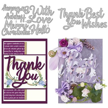 INFUNLY 2PCS Blessing Words Cutting Dies for Card Making Thank You Words Metal Die Cuts Happy Birthday Text Die Cuts Words Embossing Stencils Template for DIY Scrap-Booking Decor Xmas Birthday Card