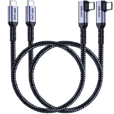 SUMPK Short USB 4 Cable Right Angle [1.5FT 2 Packs], 240W Fast Charging with High Speed 40Gbps Data Transfer and 8K Video Display Compatible with iPhone 16/16 Plus/16 Pro Max, MacBook, Galaxy S23
